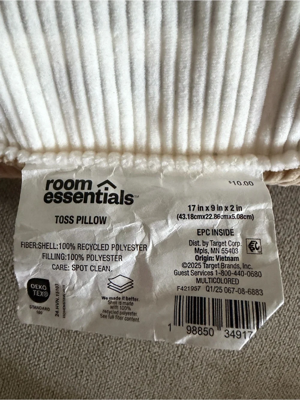 Room Essentials Cream Corduroy Half-Moon Accent Pillow